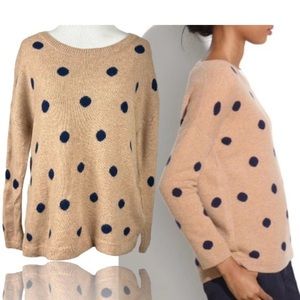 Madewell 100% Merino Wool Tan Navy Polka Dot Crewneck Sweater Medium EUC